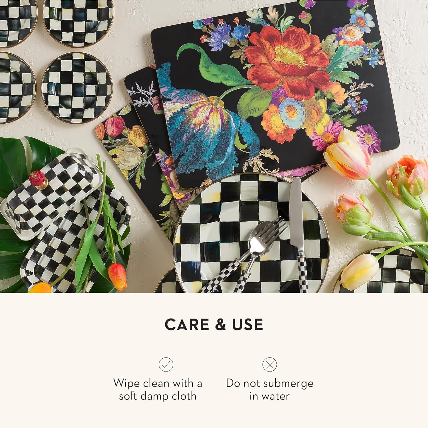 imageMACKENZIECHILDS Set of 4 CorkBack Placemats HardFinish Table Mats Color Flower MarketBlack Lapis Flower Market