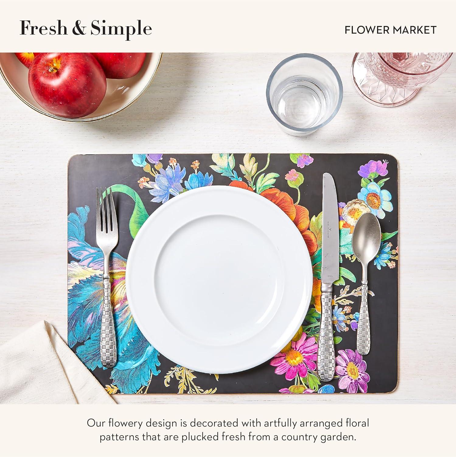 imageMACKENZIECHILDS Set of 4 CorkBack Placemats HardFinish Table Mats Color Flower MarketBlack Lapis Flower Market