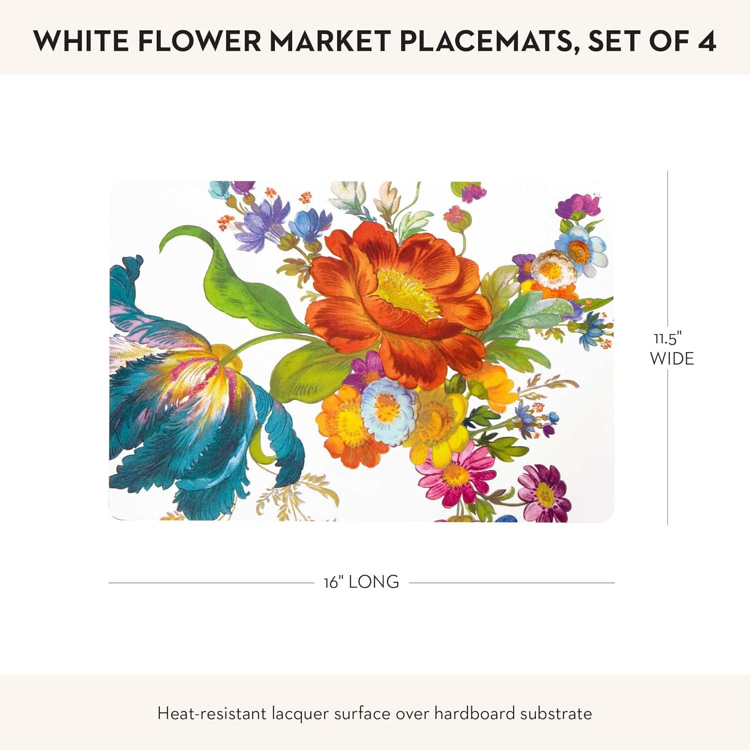 imageMACKENZIECHILDS Set of 4 CorkBack Placemats HardFinish Table Mats Color Flower MarketWhite Flower Market