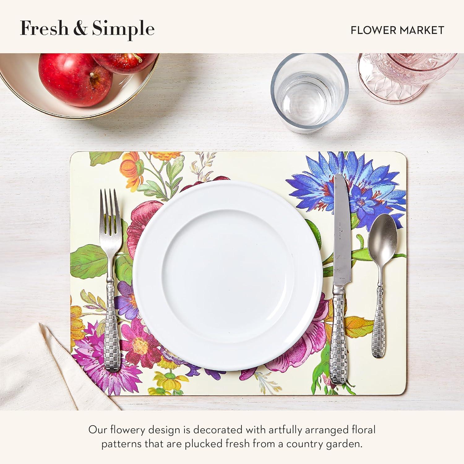 imageMACKENZIECHILDS Set of 4 CorkBack Placemats HardFinish Table Mats Color Flower MarketWhite Flower Market