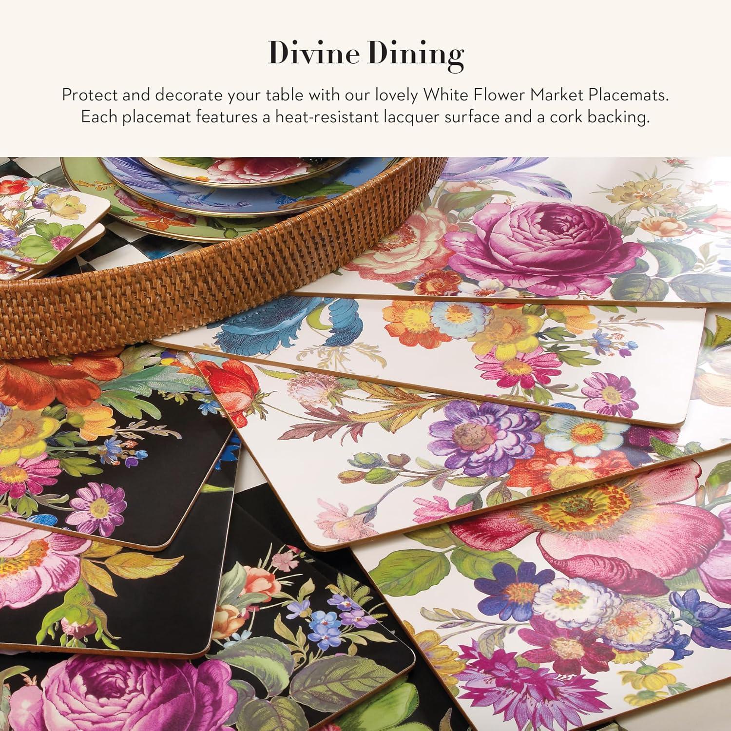 imageMACKENZIECHILDS Set of 4 CorkBack Placemats HardFinish Table Mats Color Flower MarketWhite Flower Market