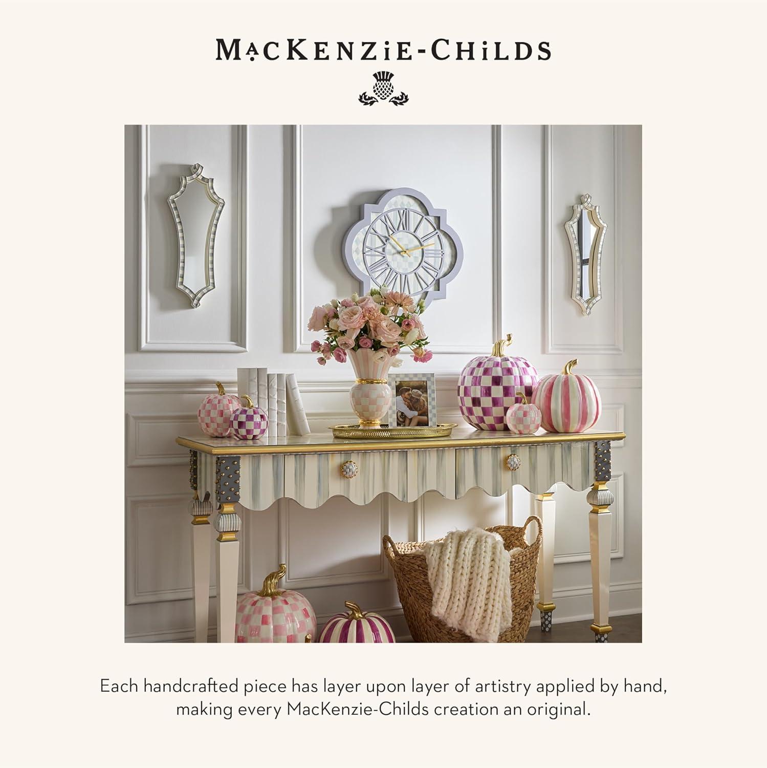 imageMACKENZIECHILDS Wall Clock Decorative Clock for Kitchen and Living Room BlueandWhite Royal CheckSterling Check