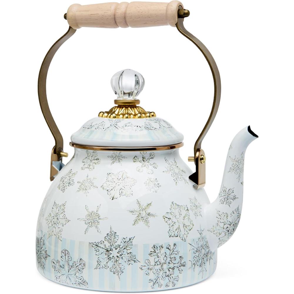 imageMACKENZIECHILDS 2Quart Enamel Tea Kettle Cute Tea Kettle for Stovetop Queen BeeWinter Palace