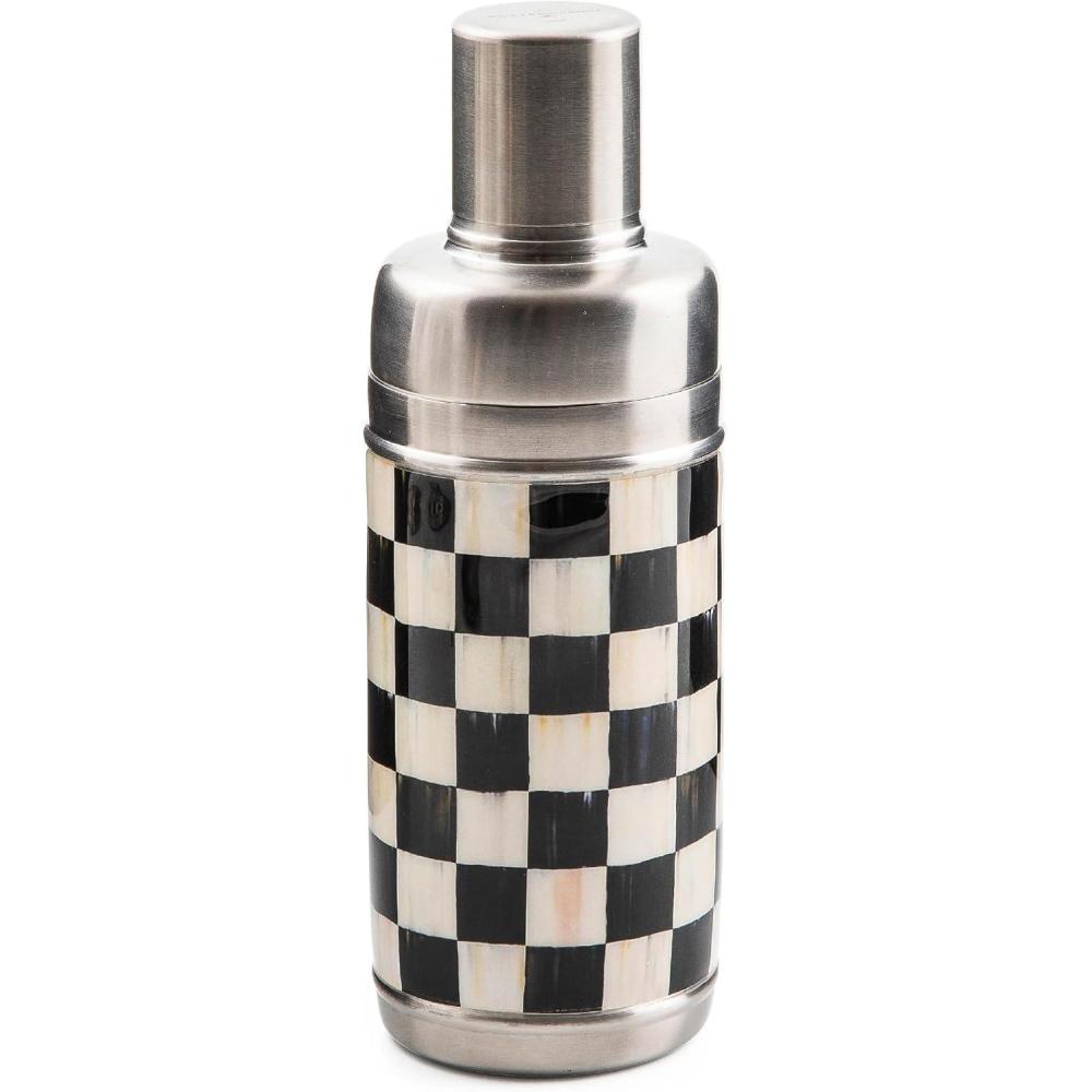 imageMACKENZIECHILDS 3260 20Ounce Cocktail Shaker StainlessSteel Shaker Cup with Lid BlackandWhite Courtly CheckCourtly Check