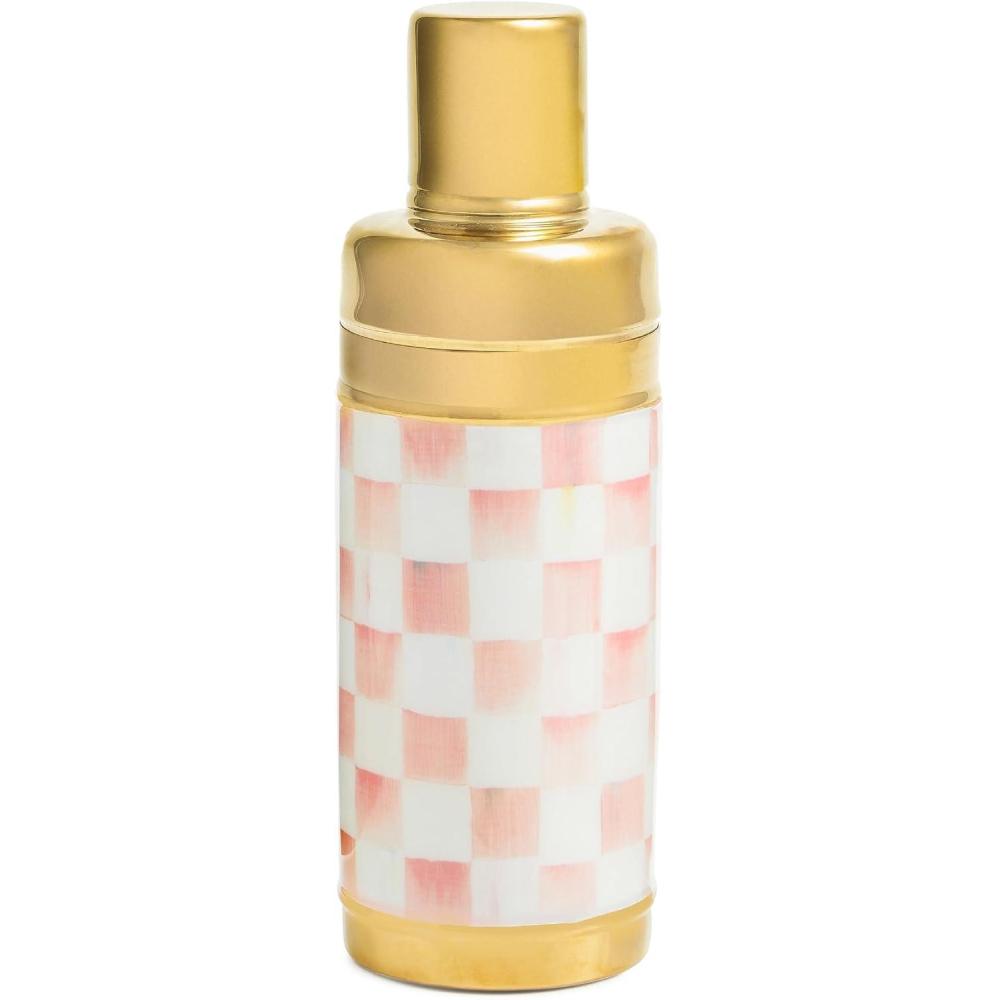 imageMACKENZIECHILDS 3260 20Ounce Cocktail Shaker StainlessSteel Shaker Cup with Lid BlackandWhite Courtly CheckRosy Check