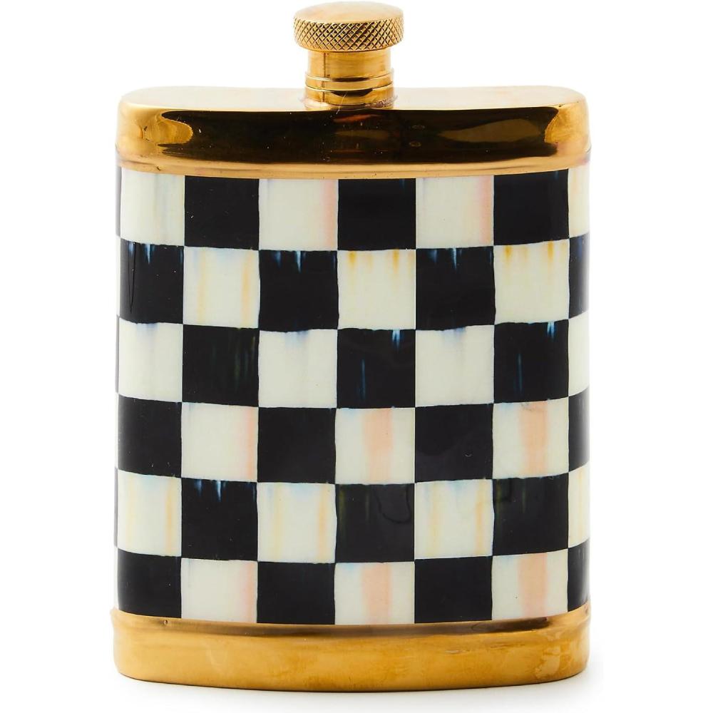 imageMACKENZIECHILDS 3260 Flask Cute StainlessSteel Flask 6 Ounces BlackandWhite Courtly CheckCourtly Check