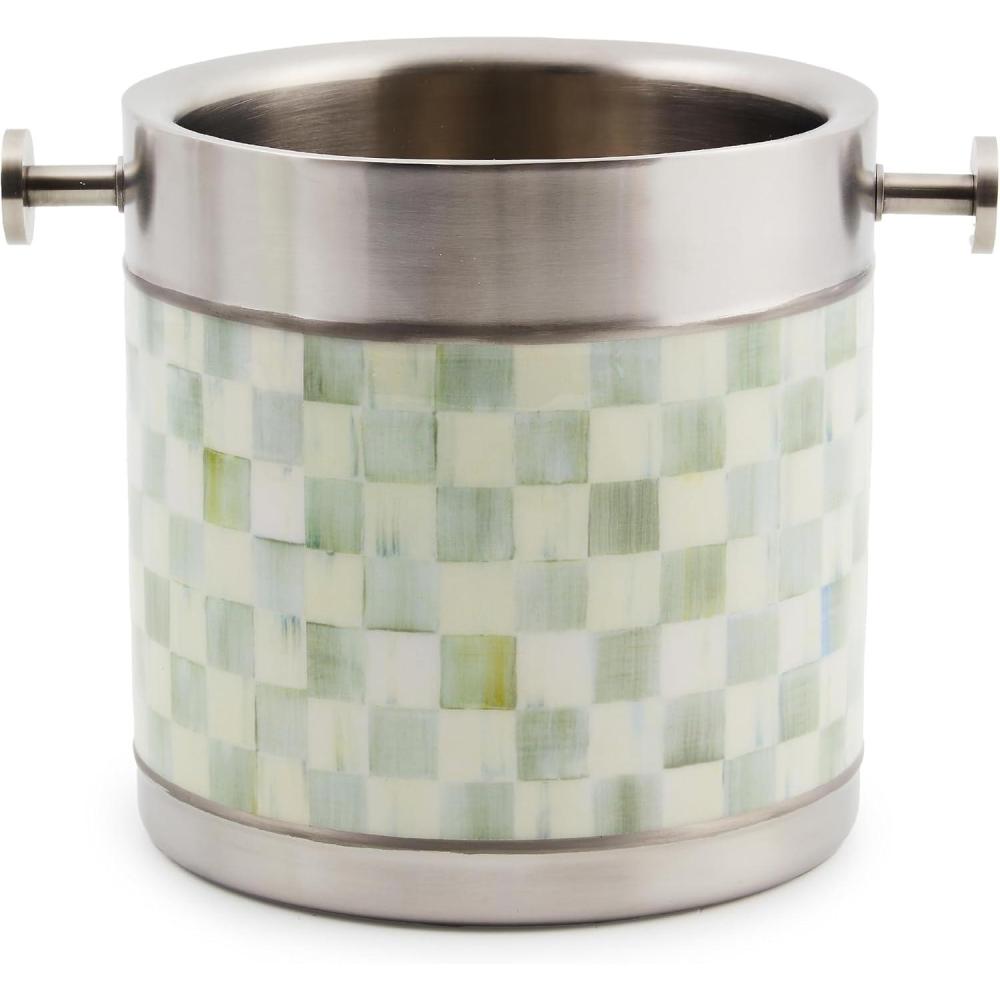 imageMACKENZIECHILDS 3260 Ice Bucket Decorative StainlessSteel Bucket and IceCube Bin BlackandWhite Courtly CheckSterling Check