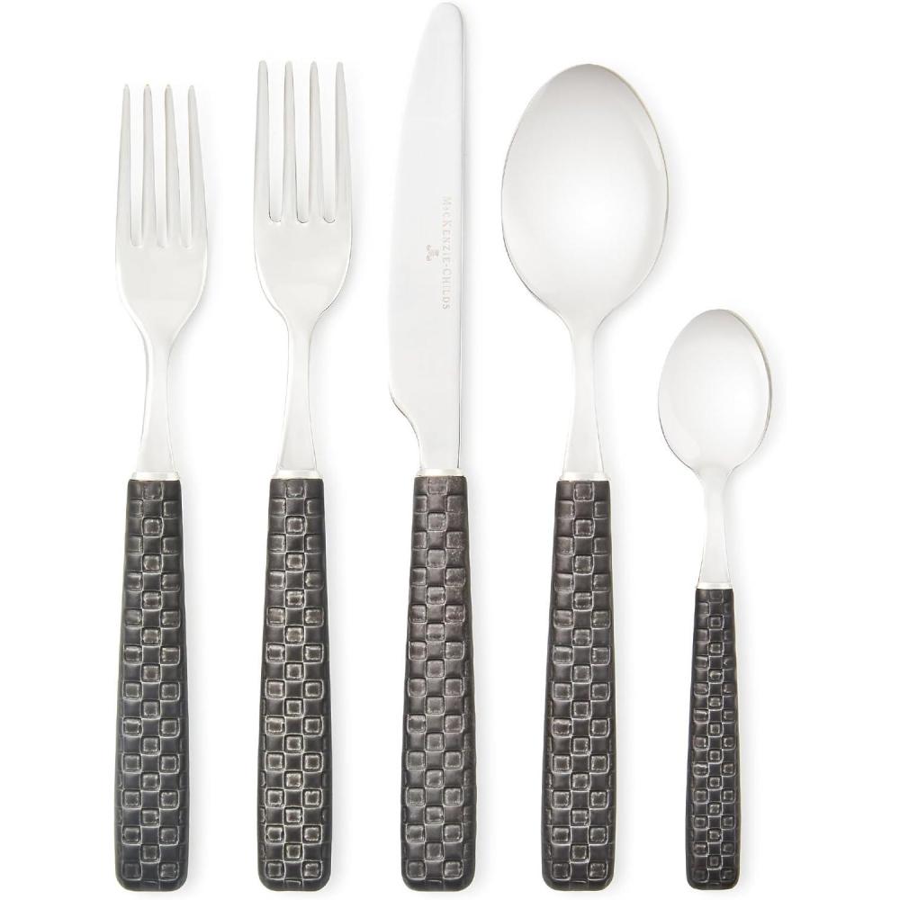 imageMACKENZIECHILDS 5Piece Everyday Place Setting DishwasherSafe Flatware Set BlackBlack