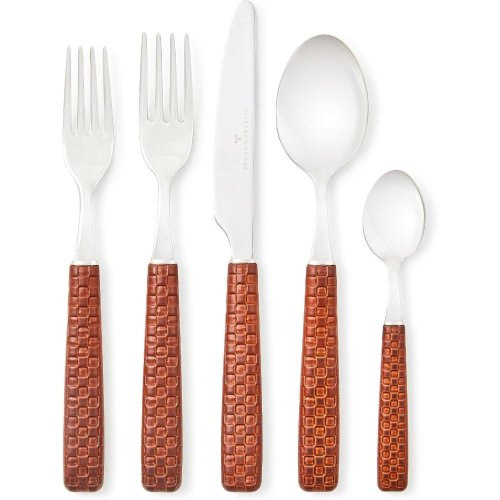 imageMACKENZIECHILDS 5Piece Everyday Place Setting DishwasherSafe Flatware Set BlackLeather