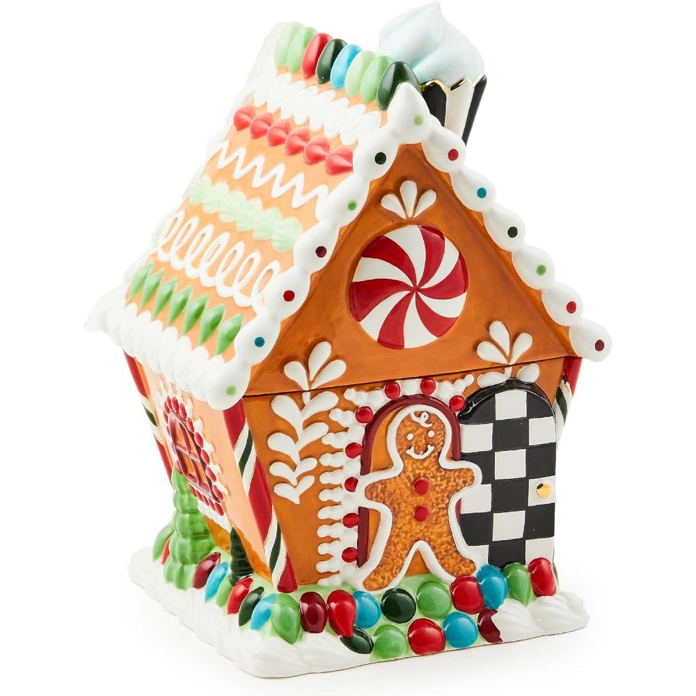 imageMACKENZIECHILDS Bake Shop Gingerbread House Cookie Jar Christmas Cookie Jar 24Ounce Capacity