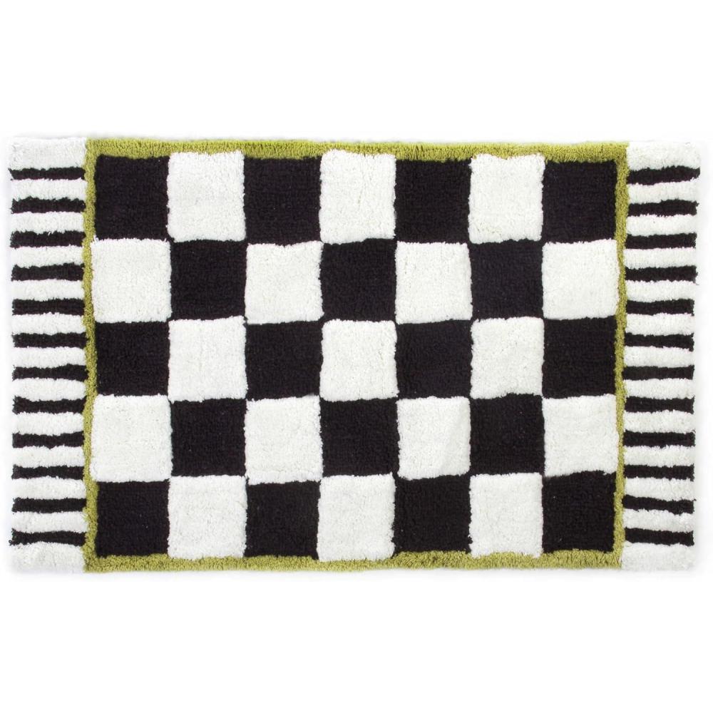 imageMACKENZIECHILDS Bath Rug Bath Mat for Bathroom Use Cotton Rug BlackandWhite Courtly CheckBlack and White