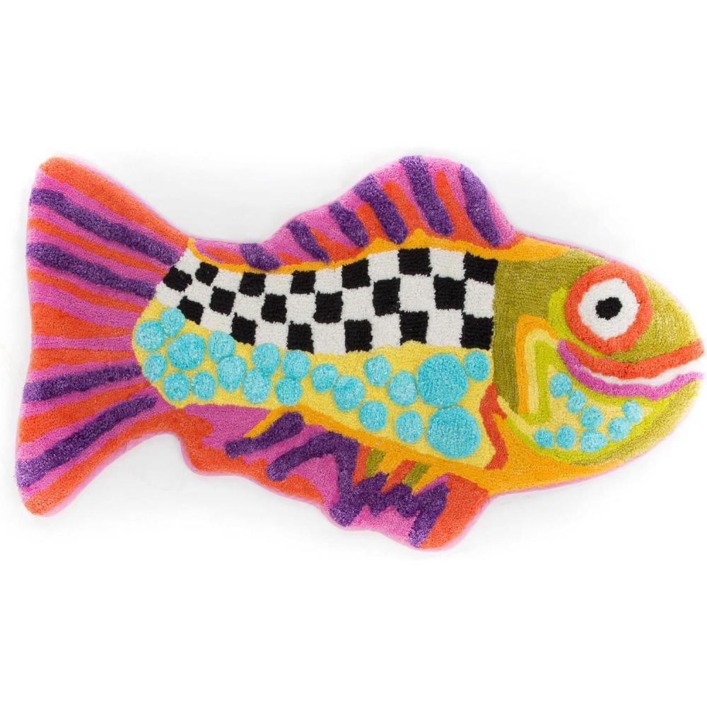 imageMACKENZIECHILDS Bath Rug Bath Mat for Bathroom Use Cotton Rug Happy Fish