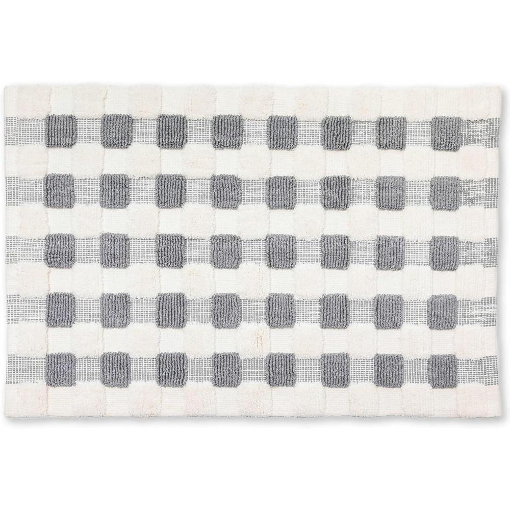 imageMACKENZIECHILDS Bath Rug Bath Mat for Bathroom Use Cotton Rug SterlingandWhite Texture Check