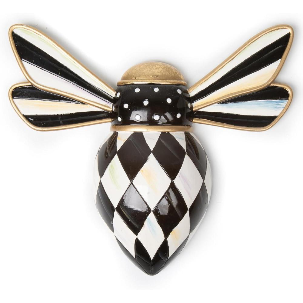 imageMACKENZIECHILDS Bee Hanging Bee Decoration BlackandWhite Courtly Check