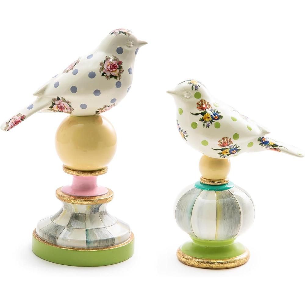 imageMACKENZIECHILDS Bird Topiaries Decorative Bird Decor for Living Room or Bedroom Table Decor Set of 2 WildflowersWildflowers
