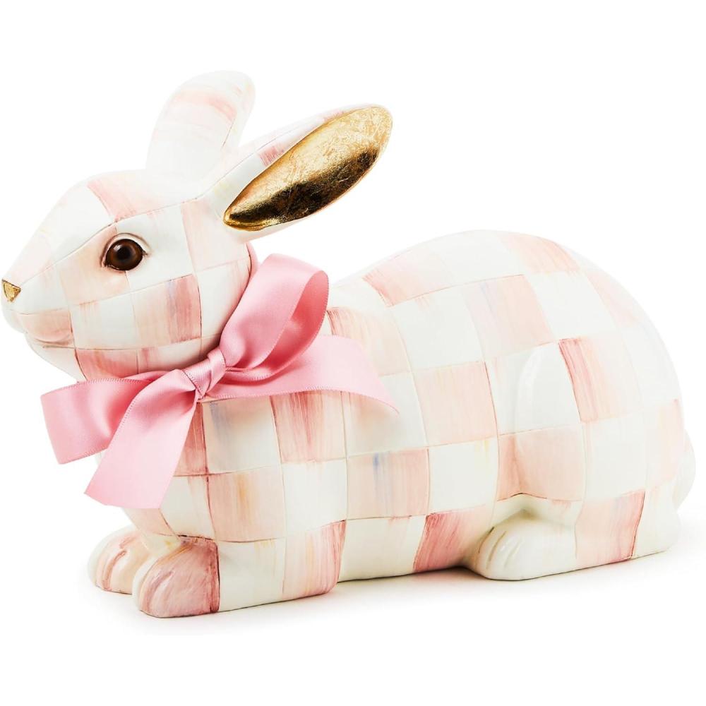 imageMACKENZIECHILDS Bunny Figurine Rabbit Figurine Decoration for Spring Resting Royal CheckRosy Check