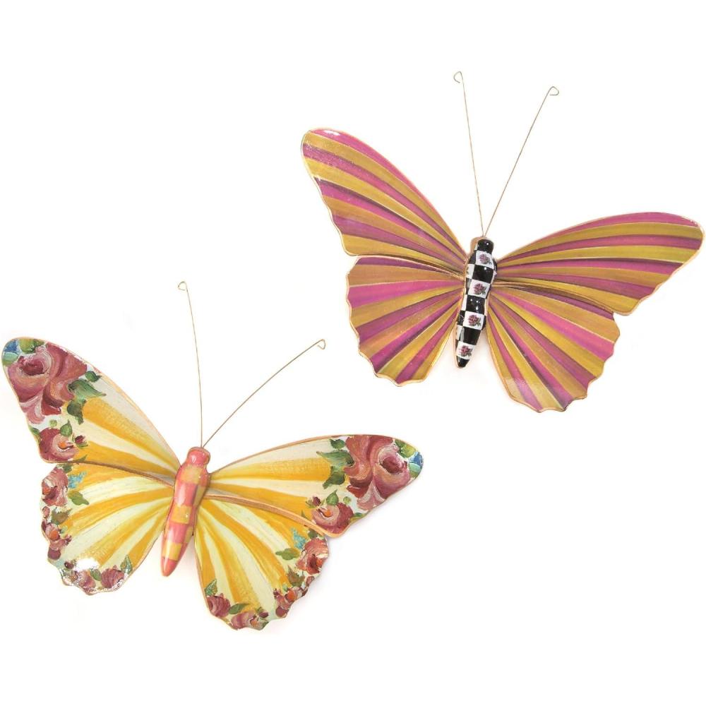 imageMACKENZIECHILDS Butterfly Duo Hanging Butterfly Wall Decor Garden Butterflies Set of 2