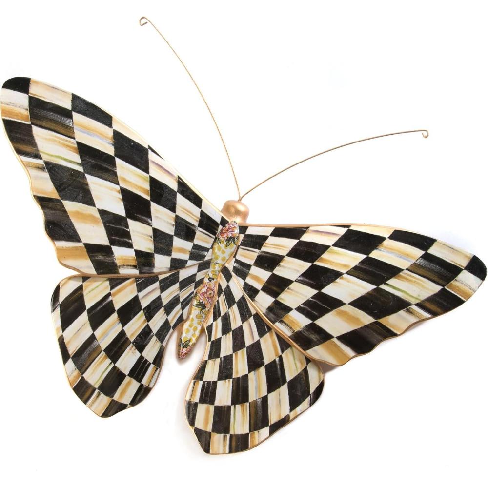 imageMACKENZIECHILDS Butterfly Hanging Butterfly Wall Decor BlackandWhite Courtly CheckCourtly Check