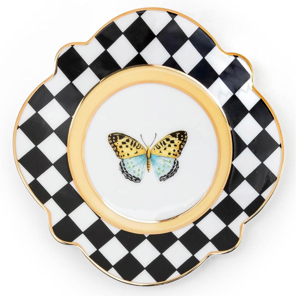 imageMACKENZIECHILDS Butterfly Toile Ceramic Bread and Butter Plate 6 Inches