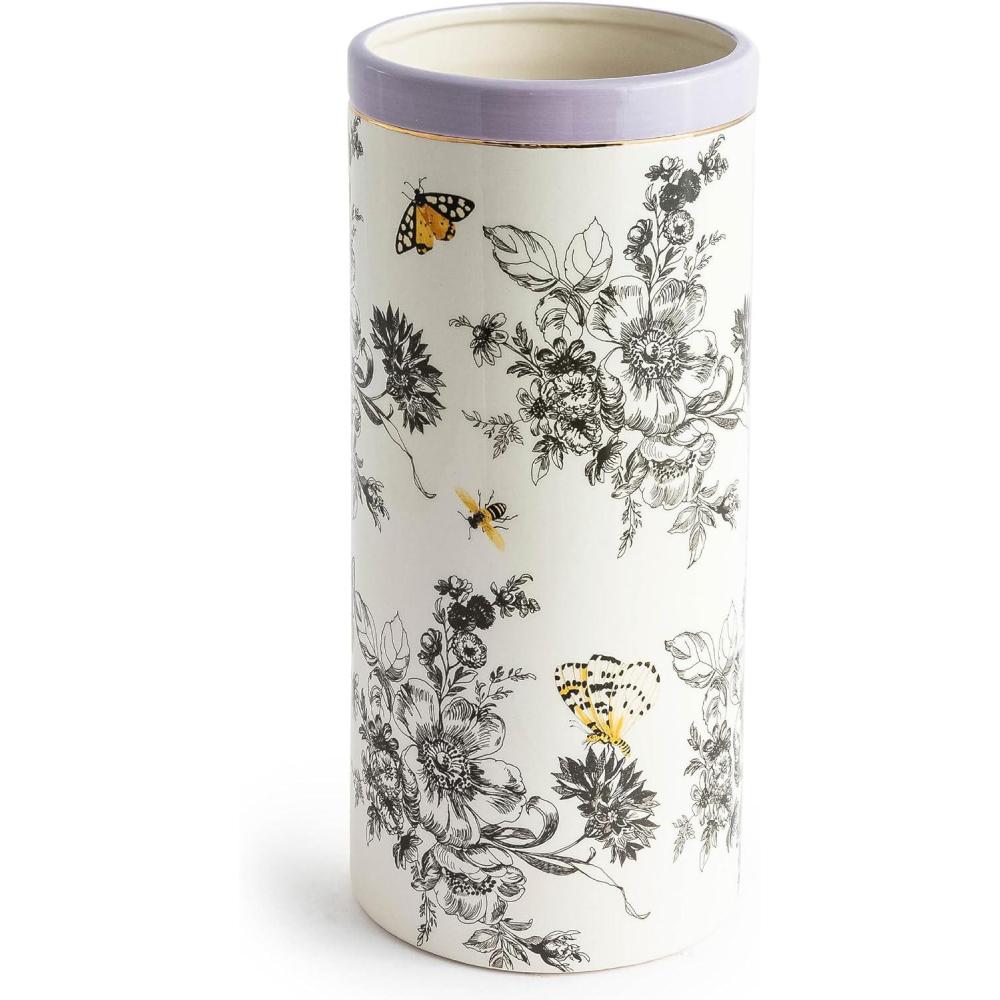 imageMACKENZIECHILDS Butterfly Toile Ceramic Vase Unique FlowerVase Decor Tall