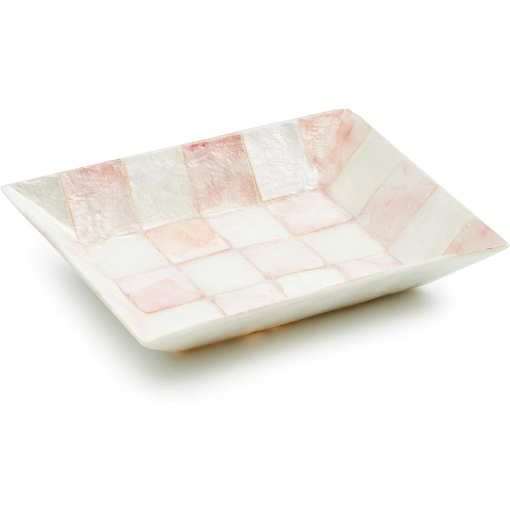 imageMACKENZIECHILDS Capiz Soap Dish Decorative Soap Holder PinkandWhite Rosy CheckRosy Check