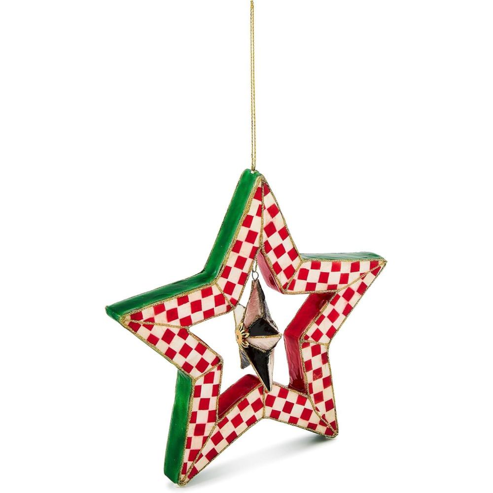 imageMACKENZIECHILDS Capiz Star Ornament Christmas Tree Decoration Check It Out RedCheck It Out Red