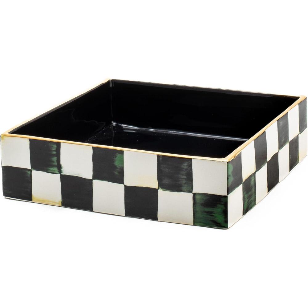 imageMACKENZIECHILDS Ceramic Cocktail Napkin Holder Kitchen Napkin Holder for Table and Countertop BlueandWhite Royal CheckCourtly Check Luncheon