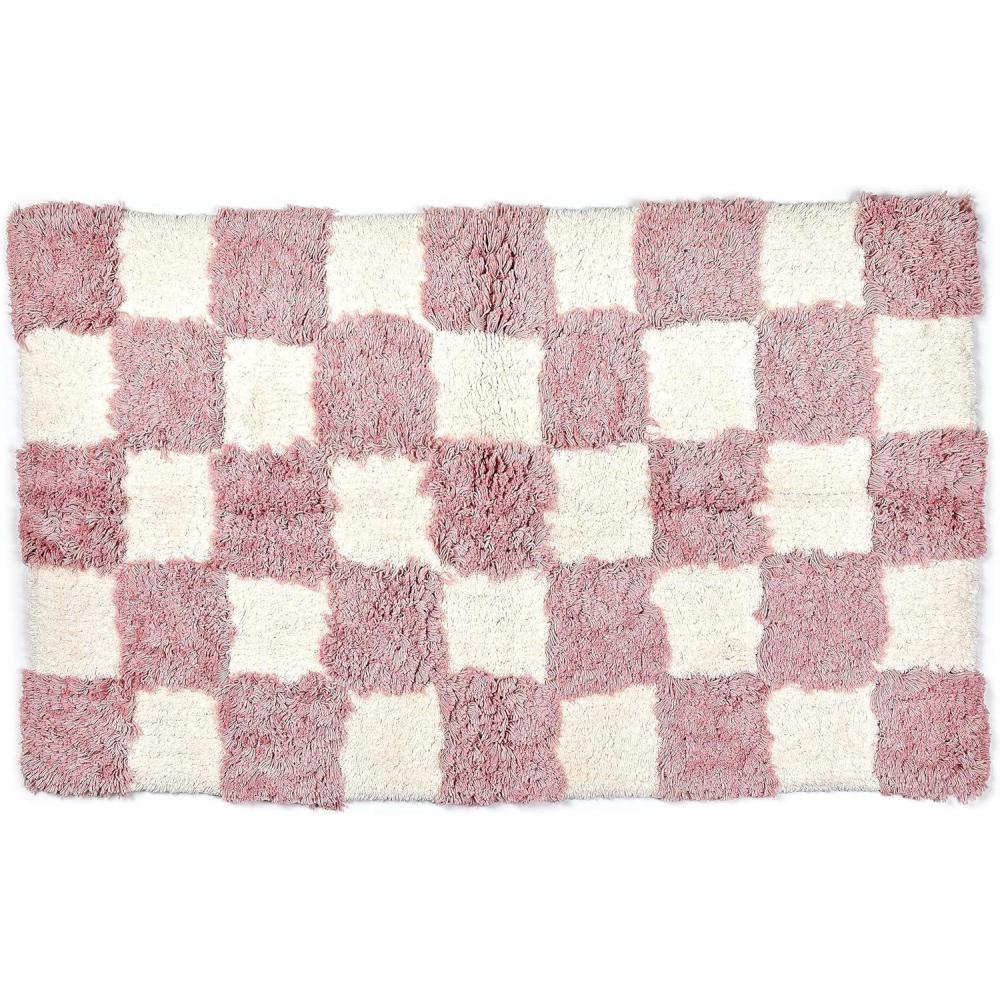 imageMACKENZIECHILDS Checkerboard Bath Rug Washable Bath Mat for Restroom Decor 24quot x 40quot NavyBlueandWhite CheckPink