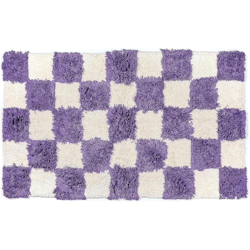 imageMACKENZIECHILDS Checkerboard Bath Rug Washable Bath Mat for Restroom Decor 24quot x 40quot NavyBlueandWhite CheckPlum