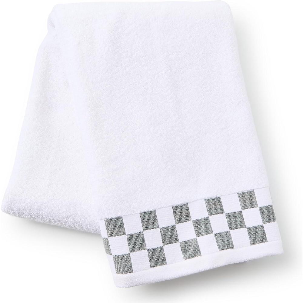imageMACKENZIECHILDS Cotton Bath Towel Cute Decorative Bathroom Towel BrownandWhite Mocha Check BorderGrey Check Border