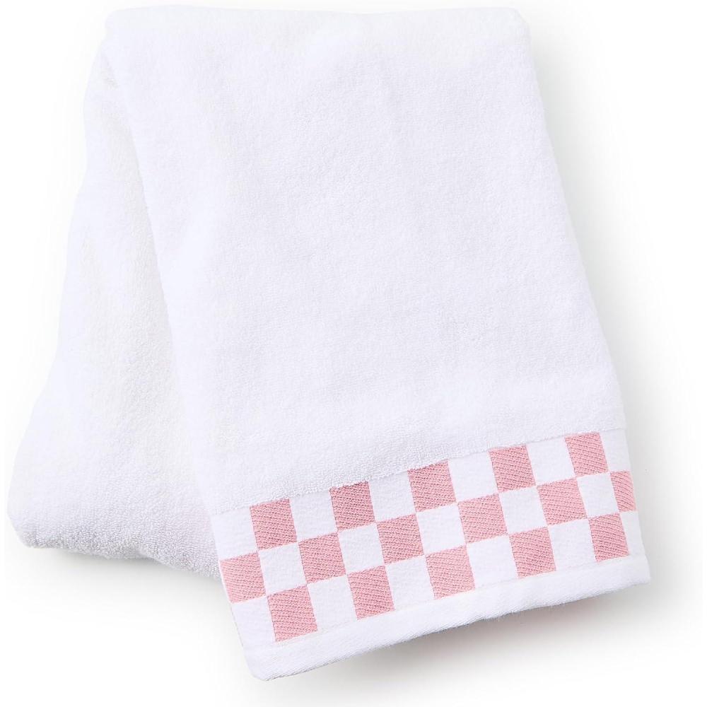 imageMACKENZIECHILDS Cotton Bath Towel Cute Decorative Bathroom Towel BrownandWhite Mocha Check BorderRose Check Border
