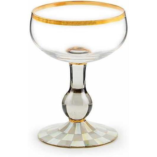 imageMACKENZIECHILDS Coupe Glass Decorative Stemmed Cocktail Glass 11 Ounces BlueandWhite Royal CheckSterling Check