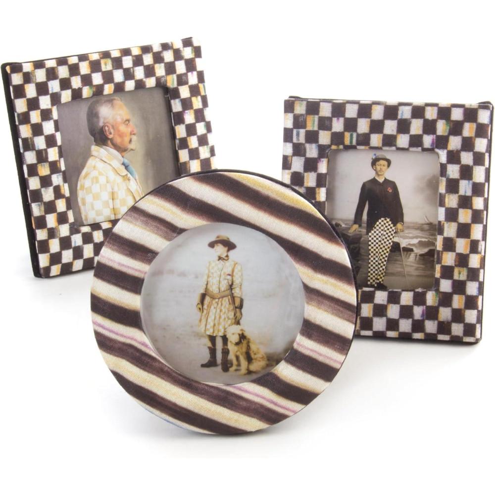 imageMACKENZIECHILDS Courtly Frames Gift Set Cute Picture Frame Set Round Square and Rectangular Photo Frames Set of 3
