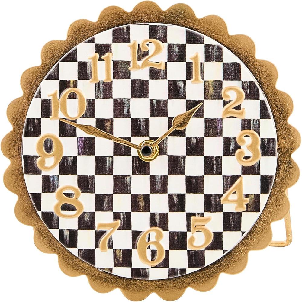imageMACKENZIECHILDS Desk Clock Retro Analog Clock for Room Decor BlackandWhite Courtly Check ScallopedCourtly Check