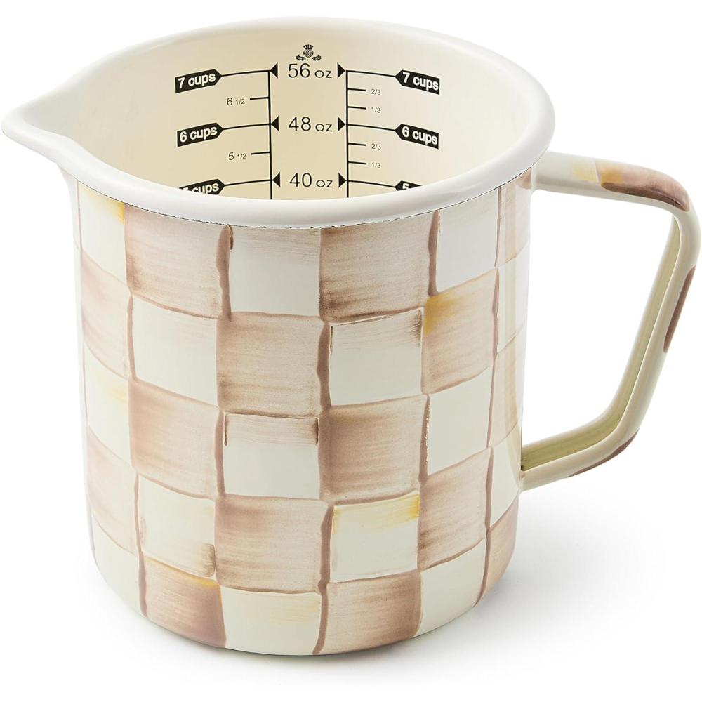 imageMACKENZIECHILDS Enamel 7Cup Measuring Cup Decorative Measuring Cup with Spout BlackandWhite Courtly CheckMocha Check