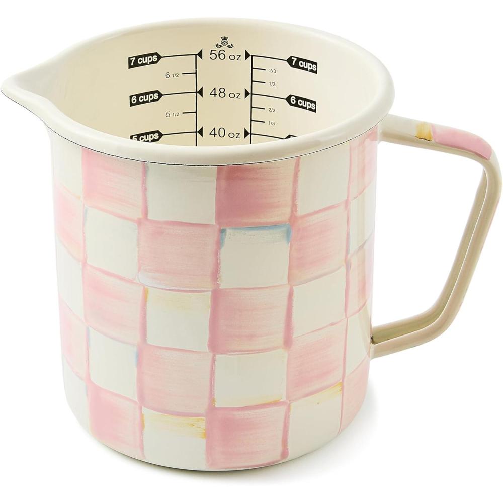 imageMACKENZIECHILDS Enamel 7Cup Measuring Cup Decorative Measuring Cup with Spout BlackandWhite Courtly CheckRosy Check