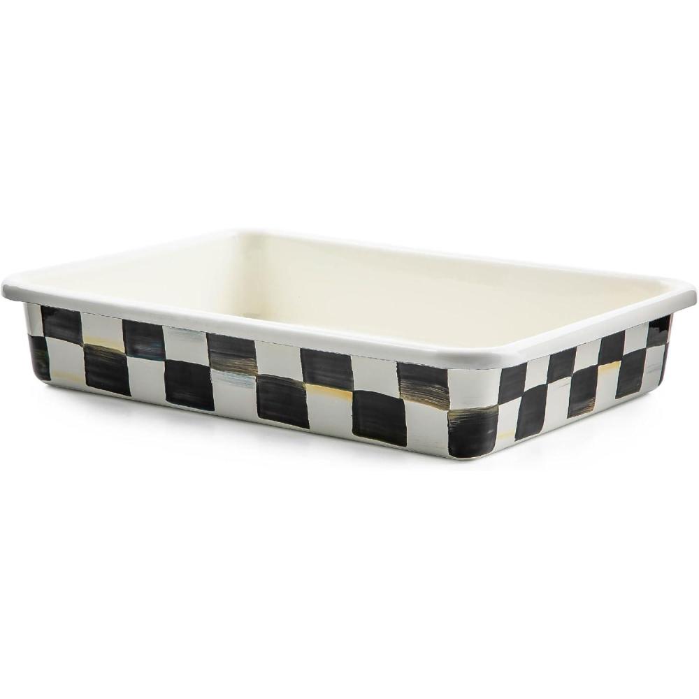 imageMACKENZIECHILDS Enamel Baking Pan for Oven Rectangular Oven Pan 13quot x 9quot BlackandWhite Courtly Check