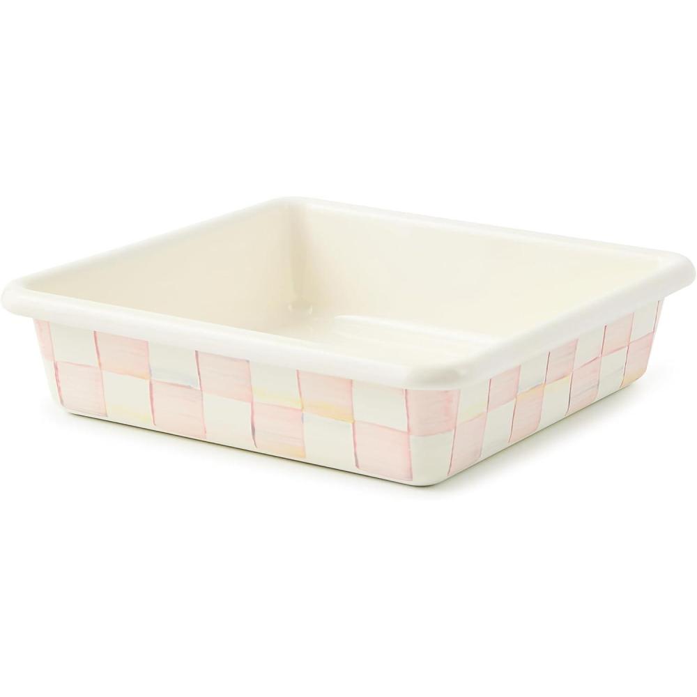imageMACKENZIECHILDS Enamel Baking Pan for Oven Rectangular Oven Pan 9quot x 13quot PinkandWhite Rosy CheckRosy Check