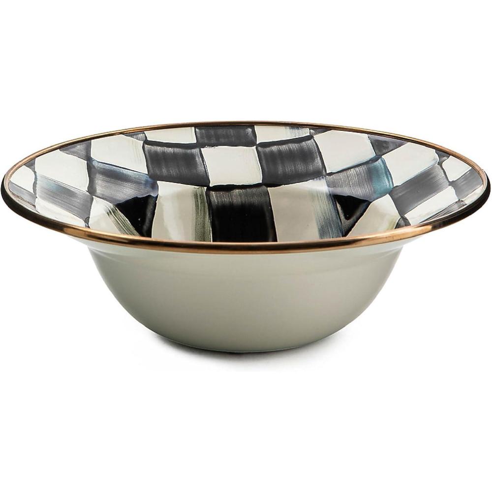 imageMACKENZIECHILDS Enamel Breakfast Bowl Unique Soup Bowl or Cereal Bowl Dinnerware BlueandWhite Royal Check Set of 1Courtly Check