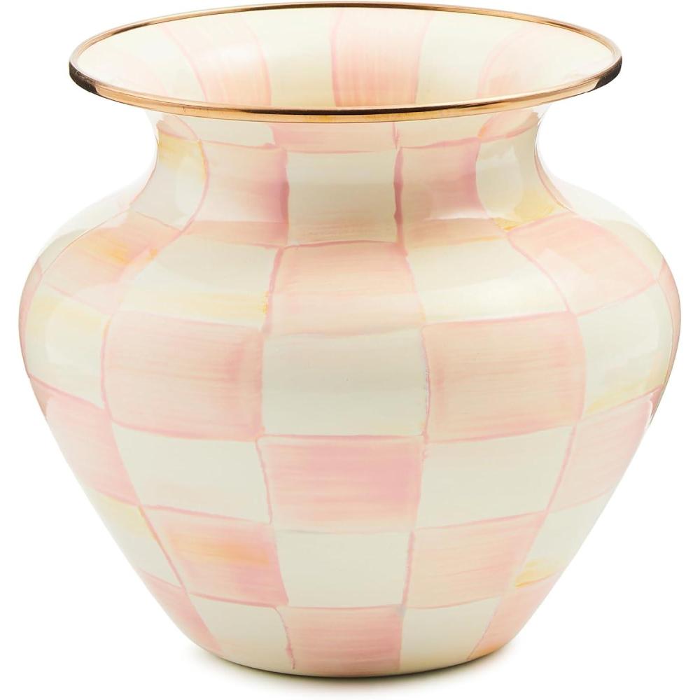 imageMACKENZIECHILDS Enamel Large Vase Unique FlowerVase Decor PinkandWhite Rosy CheckRosy Check