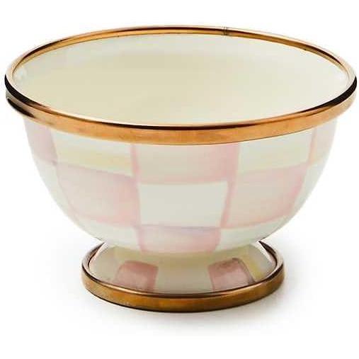 imageMACKENZIECHILDS Enamel Little Sugar Bowl Small Sugar Container 4 Ounces PinkandWhite Rosy CheckRosy Check