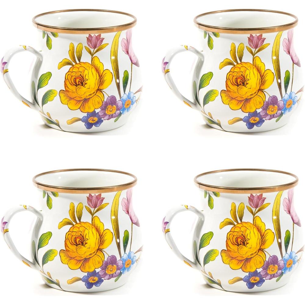 imageMACKENZIECHILDS Enamel Mug Cute Enamelware Tea or Coffee Mug Wild Rose BrownWhite Flower Market