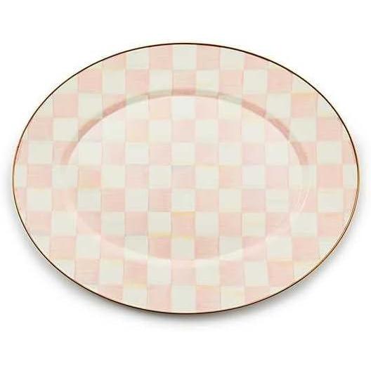 imageMACKENZIECHILDS Enamel Oval Platter Serving Plate for Entertaining Medium BlackandWhite Courtly CheckRosy Check