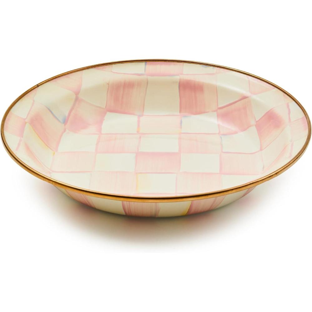 imageMACKENZIECHILDS Enamel Pie Plate Ovenproof Pie Pan for Cooking and Serving PinkandWhite Rosy CheckRosy Check