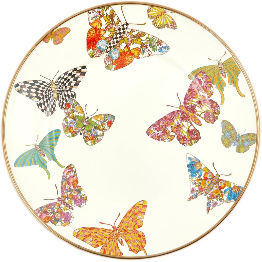 imageMACKENZIECHILDS Enamel Salad and Dessert Plate Small Plate for a Dessert or Appetizer Dish 8 Inches Butterfly GardenButterfly Garden