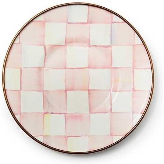 imageMACKENZIECHILDS Enamel Saucer Small Enamel Plate for Teacups PinkandWhite Rosy CheckRosy Check