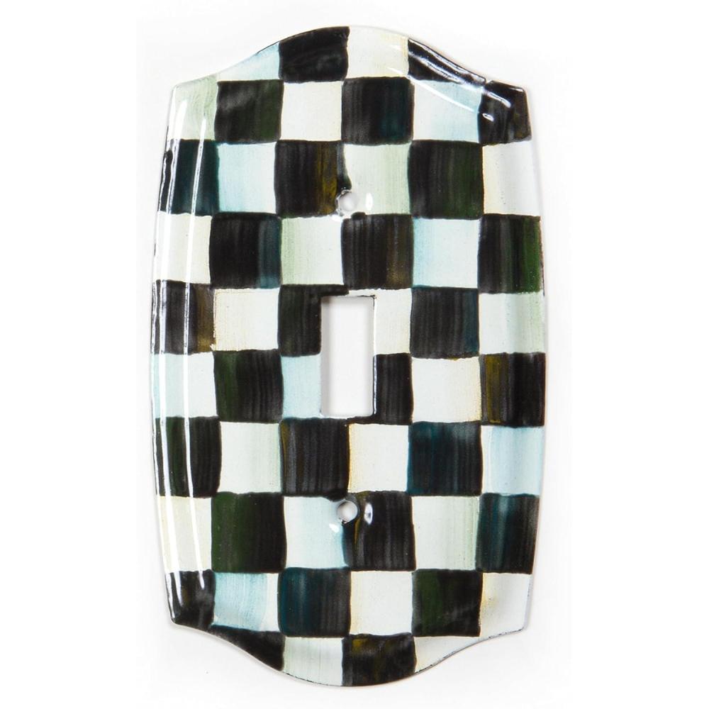 imageMACKENZIECHILDS Enamel Switch Plate LightSwitch Cover Single Rocker BlackandWhite Courtly CheckCourtly Check