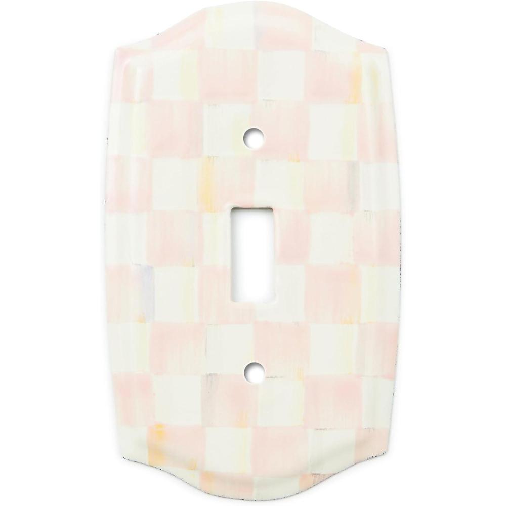 imageMACKENZIECHILDS Enamel Switch Plate LightSwitch Cover Single Rocker BlackandWhite Courtly CheckRosy Check
