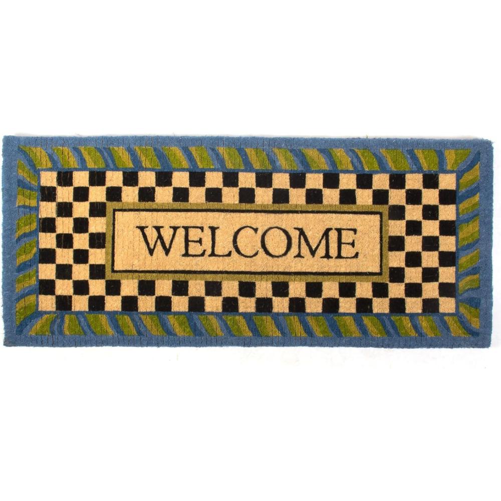 imageMACKENZIECHILDS Entrance Mat Decorative Outdoor Front Door Mat Coir Door Mat Welcome Periwinkle