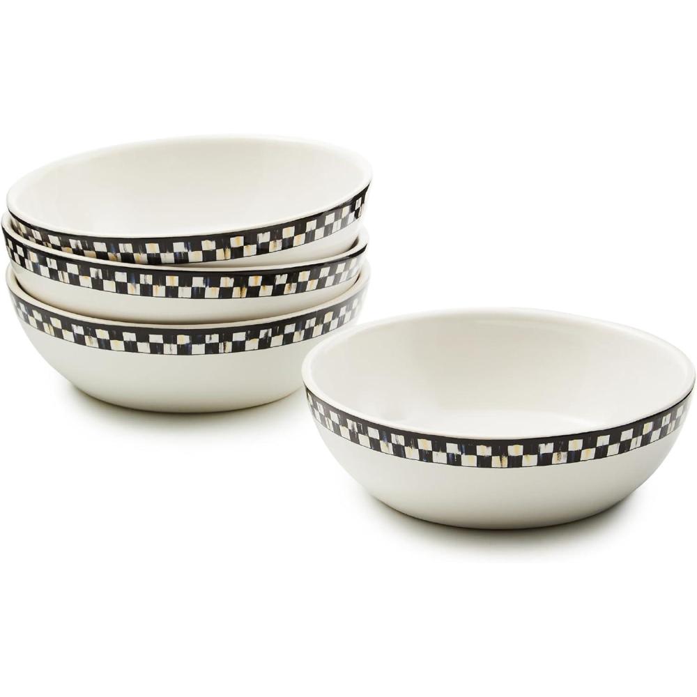 imageMACKENZIECHILDS Everyday Bowl Serving Bowl for Entertaining Set of 4 BlackandWhite Courtly Check